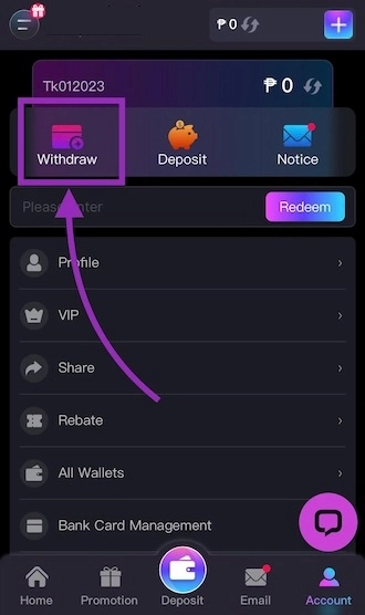 Go to "Withdraw"