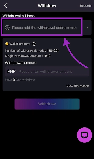 Click add withdrawal address